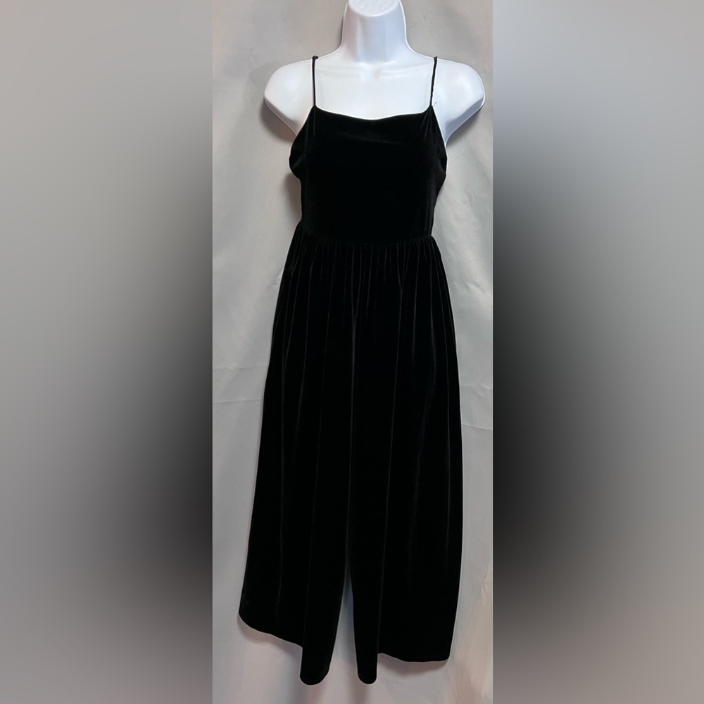 Urban Outfitters Emmabella Jumpsuit Velvet Square Neck Wide Leg Black Sz Small